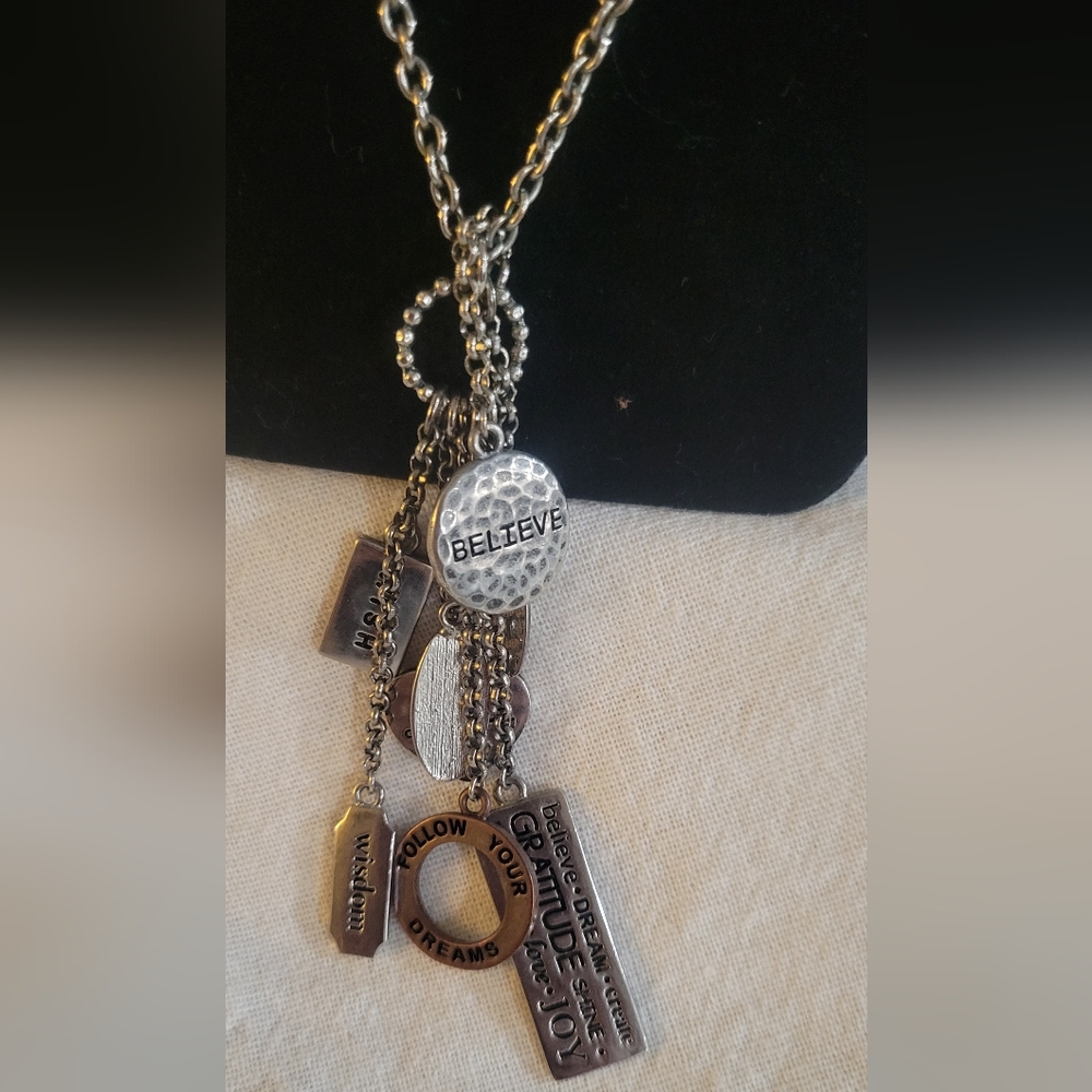 Adjustable Length Inspirational Silver & Bronze Charm Necklace